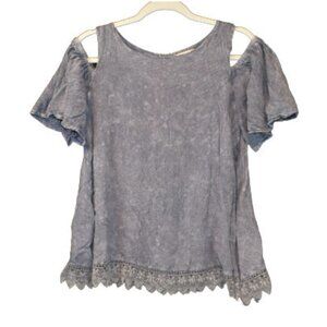 Altar’d State Cold Shoulder Lace Trim Blouse M